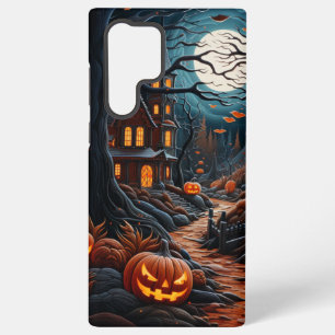 ORANJE & ZWARTE GRIEZELIGE SPOOKHUIS SAMSUNG GALAXY HOESJE