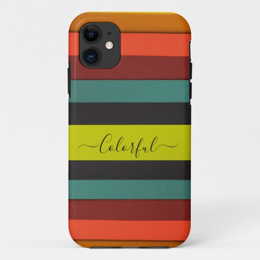 Oranje zwarte groene striped monogram koffers Case-Mate iPhone case (Achterkant)