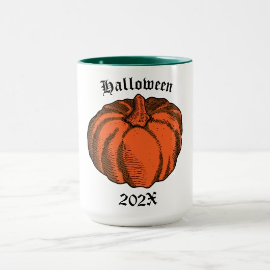 Oranje zwarte Halloween Pumpkin Ink Art Mok (Midden)
