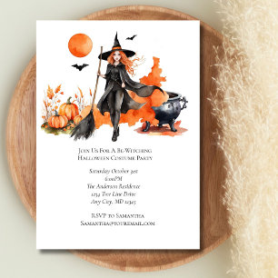 Oranje Zwarte Heks Halloween Kostuumfeest Kaart