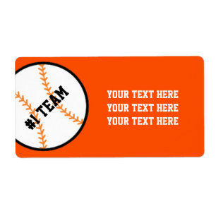 Oranje & Zwarte honkbalteam sport stickerlabels Etiket