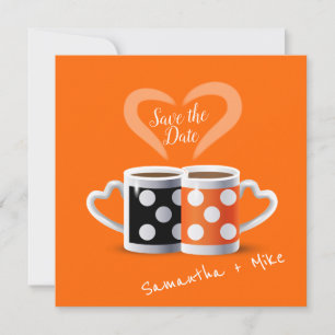 Oranje + zwarte Koffiekleur Koffiekleurendruk POP Save The Date