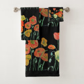 Oranje zwarte papaver blauw bloemen kunstdoekset bad handdoek (Insitu)
