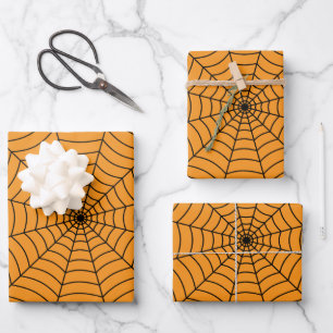 Oranje Zwarte spinnenweb Halloween patroon Inpakpapier Vel