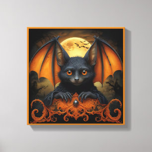 oranje & zwarte spookachtige Halloween vleermuis Canvas Afdruk
