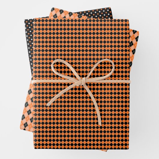 Oranje zwarte Stippen vierkant design — ideaal hal Inpakpapier Vel (In situ)