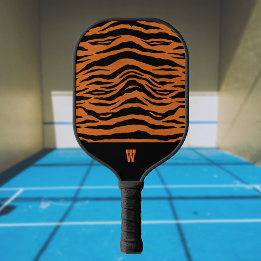 Oranje zwarte tijgerstrepen en monogram Initiaal Pickleball Paddle
