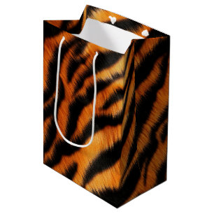Oranje zwarte tijgerstrepen medium cadeauzakje