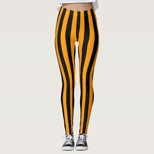 Oranje zwarte verticale brede streep leggings (Voorkant)