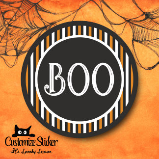 Oranje & Zwarte Vintage Streep Boo Ronde Sticker