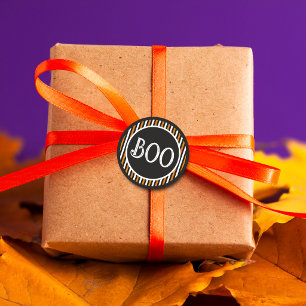 Oranje & Zwarte Vintage Streep Boo Ronde Sticker