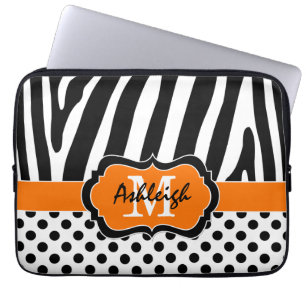 Oranje zwarte Zebra Stripes Polka Dots-Hoesje Laptop Sleeve