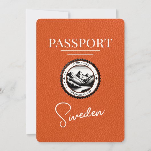 Oranje Zweden Paspoort bruiloft uitnodiging (Achterkant)