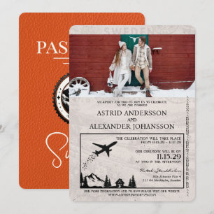 Oranje Zweden Paspoort bruiloft uitnodiging