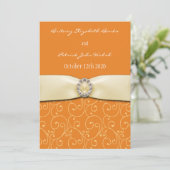 Oranje zwitserse en ivoren ribbon bruiloft kaart (Staand voorkant)