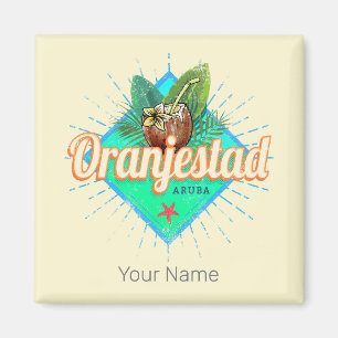 Oranjestad Aruba Retro  Caribisch Souvenir Magneet