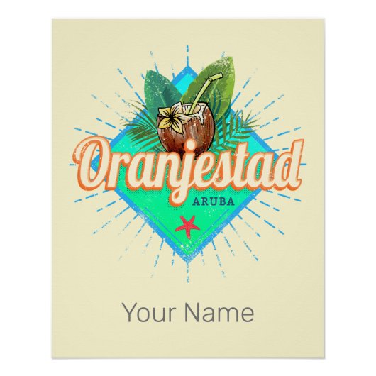 Oranjestad Aruba Retro Caribisch Souvenir Perfect Poster (Voorkant)