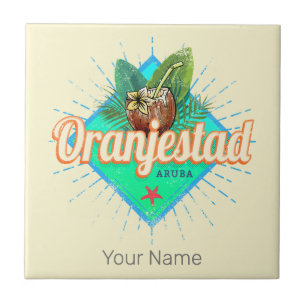 Oranjestad Aruba Retro Caribisch Souvenir Tegeltje