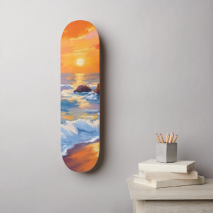 Oranjestrand Zonsondergang Kust Geschilderd Skateboard
