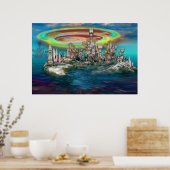 Orb over UrbanBuildingTrees Island Poster (Keuken)