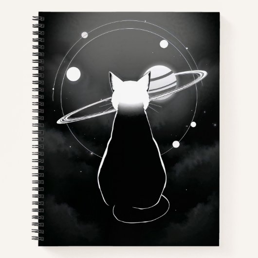 Orbiting Cosmic Cat Minimalist Notebook Notitieboek (Voorkant)