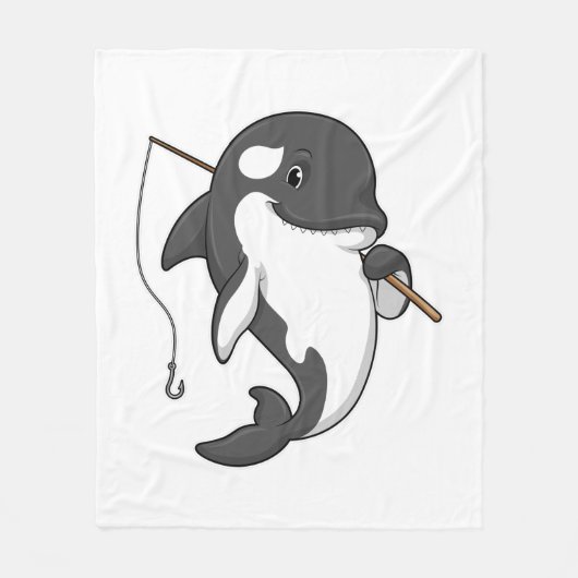 Orca als Fisher met Geviste staaf Fleece Deken (Voorkant)