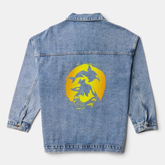 Orca Animal Ocean Animal Waves Killer Long Denim Jacket (Achterkant)