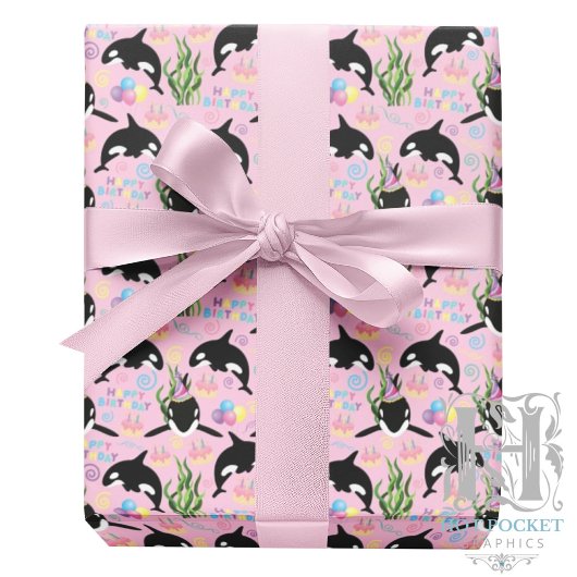 Orca Birthday Gift Wrapping Paper in Pink Cadeaupapier