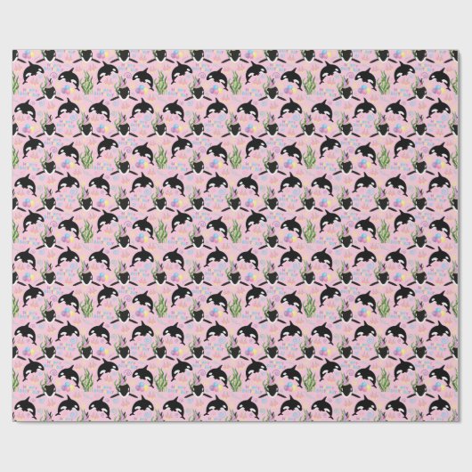 Orca Birthday Gift Wrapping Paper in Pink Cadeaupapier (Vlak)