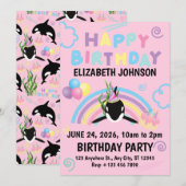Orca Birthday Invitation in Pink Kaart (Voorkant / Achterkant)