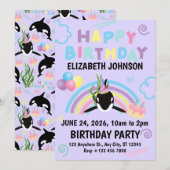 Orca Birthday Party Invitation in Purple (Devant / Derrière)