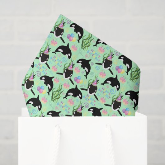 Orca Birthday Tissue Paper in Green Tissuepapier (Cadeauzakje)