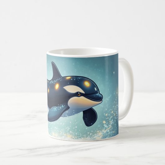 Orca Cartoon Stijl levendig Kleurrijk Cute Koffiemok (Voorkant rechts)