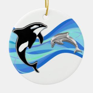 Orca en Dolphin in the Waves Keramisch Ornament