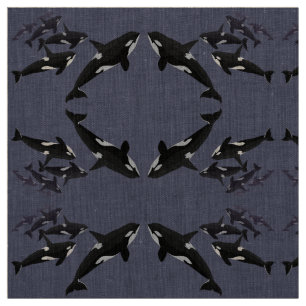 Orca Fabric Killer Whale Art Natural Linen Fabric Stof
