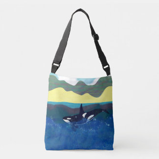 Orca in de glanzende oceaan crossbody tas