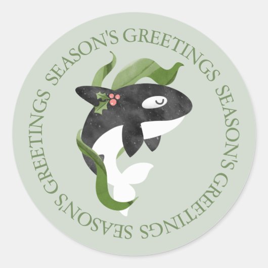 Orca Kerstmis Ronde Sticker (Voorkant)