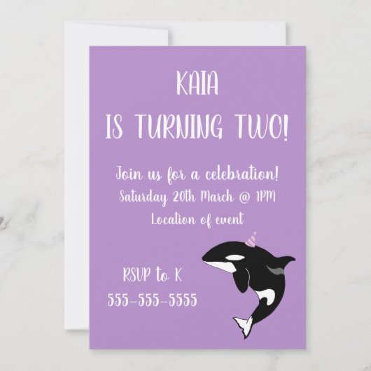 Orca Killer Whale Anniversaire Invitation (Devant)