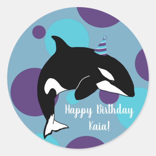Orca Killer Whale Birthday Ronde Sticker (Voorkant)