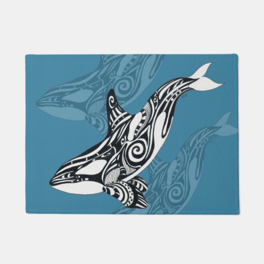 Orca Killer Whale Tlingit Indigo Blue inkt Deurmat (Voorkant)