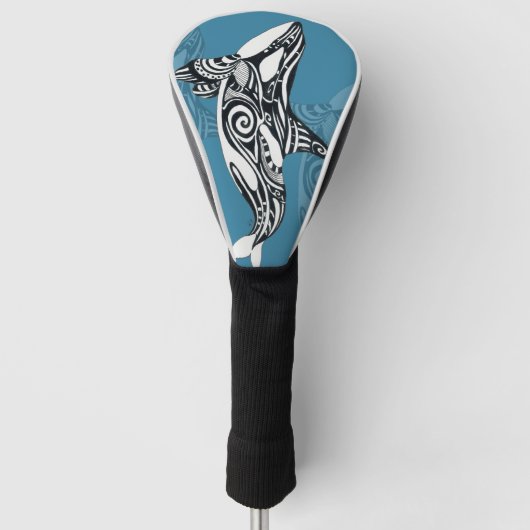 Orca Killer Whale Tlingit Indigo Blue inkt Golfheadcover (Voorkant)