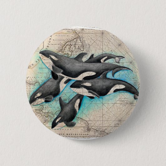 Orca Map Atlas Ronde Button 5,7 Cm (Voorkant)