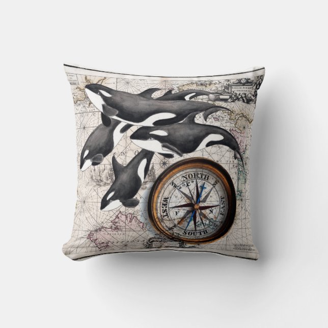 Orca Nautical Compass Kussen (Voorkant)