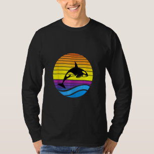 Orca Sunset Retro Sun Colorful Silhouette T-shirt