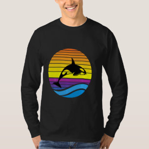  Orca Sunset Retro Sun Colorful Silhouette T-shirt