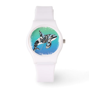 Orca Tribal Doodle Ink Blue Horloge