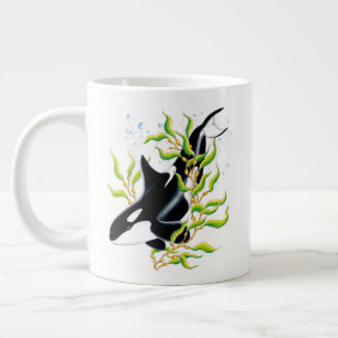 Orca walvis in Kelp Forest inkt art Extra Grote Beker