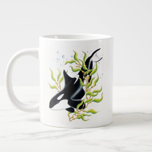 Orca walvis in Kelp Forest inkt art Extra Grote Beker (Links)
