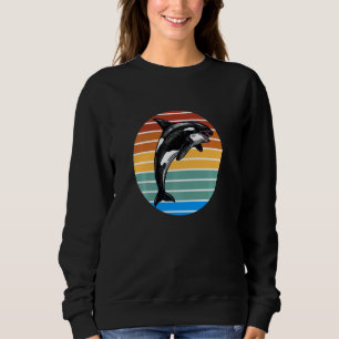 Orca Walvis Vintage Retro Zonsondergang Lange Mouw Trui