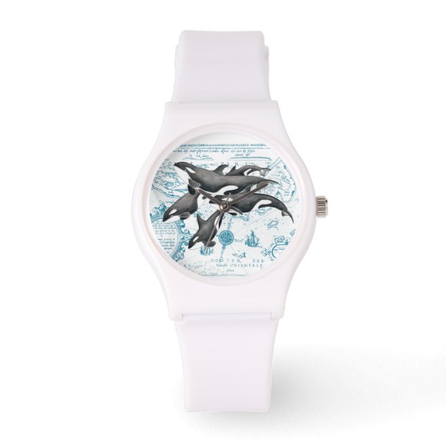 Orca walvissen: oud blauw horloge (Voorkant)